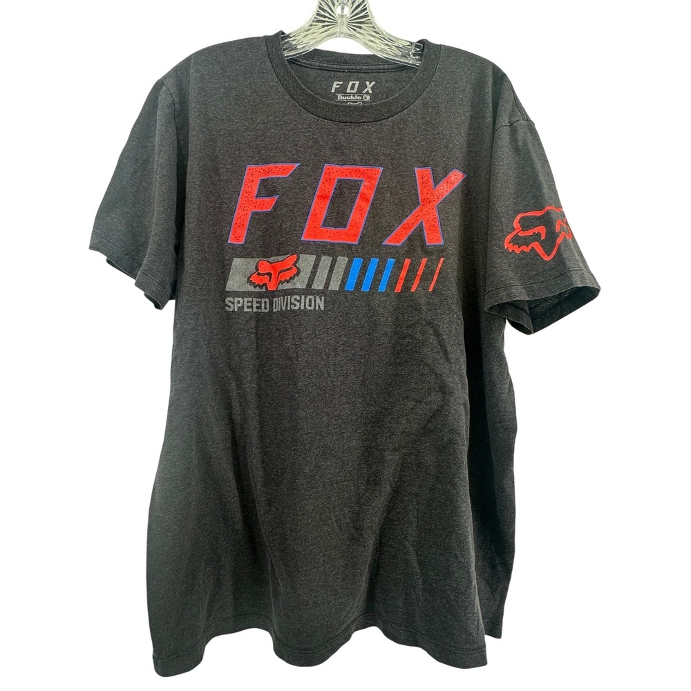 Fox Racing Speed Division T-Shirt Mens Large Gray Graphic Tee Riders Crew Buckle